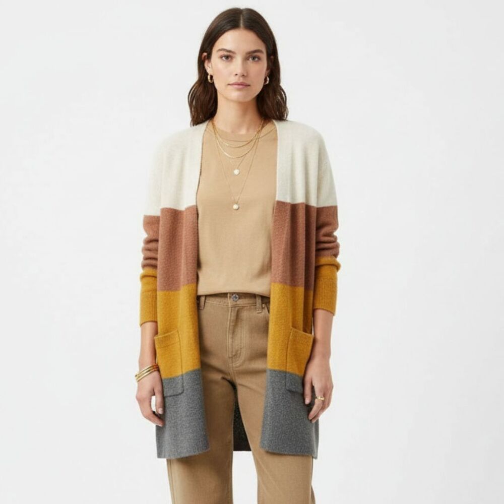 Madewell Women's Brown Kent Striped Soft Cozy Open Front Cardigan Sweater XXS